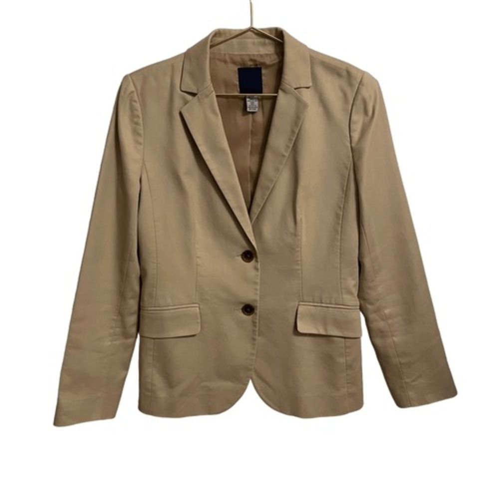 J.Crew Womens Tan Khaki Cotton Two Button Blazer Jacket Size 4